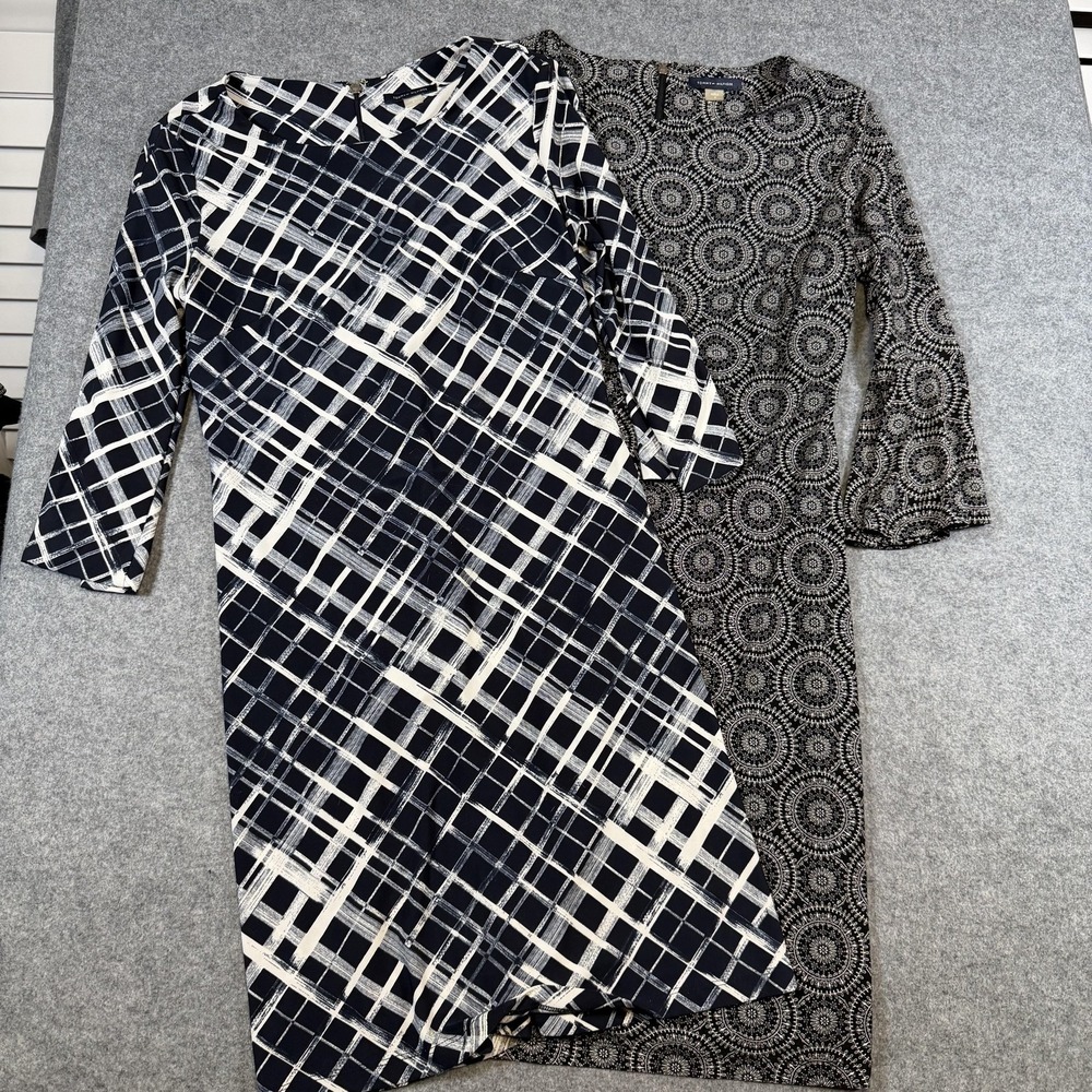 Tommy Hilfiger Dress Womens 4 Navy Geometric Print Bell Sleeve Shift Lot 2 Work